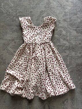 Alice and Ames Girls Cream Dress with Red Dot Print
